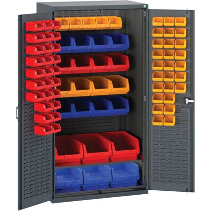 40021130.77V  CUPBOARD LOUVRE BACK 2 SHELVES & 81 BINS DARK GREY