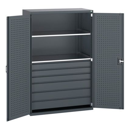 40022141.77V  CUPBOARD 2 SHELVES & 6 DRAWERS DARK GREY