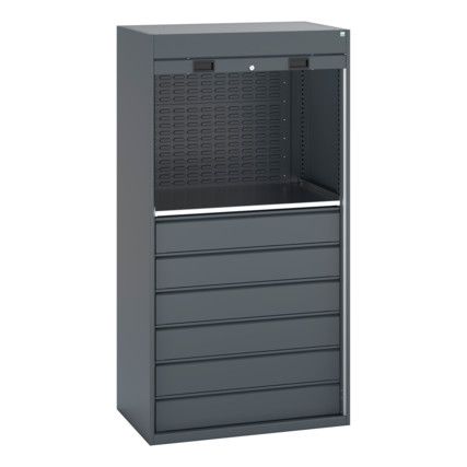 40201024.77V CUPBOARD 1XSHELF 6X175 DRWS 2XLOUVRE PANELS DARK GREY