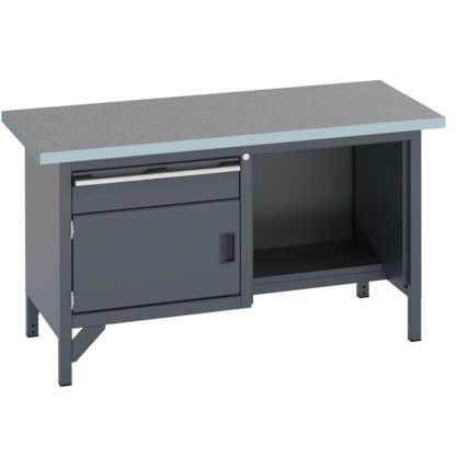 41002039.77V WORKBENCH (LINO) 1 DRAWER 1 CUPBOARD 1 SHELF DK GREY