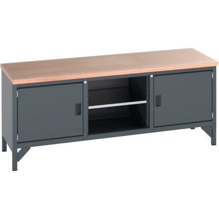 41002049.77V WORKBENCH (MPX) 2 CUPBOARDS AND A SHELF DARK GREY