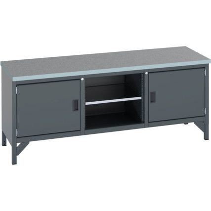 41002051.77V WORKBENCH (LINO) 2 CUPBOARDS AND A SHELF DARK GREY