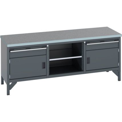 41002054.77V WORKBENCH (LINO) 2 DRAWERS 2 CUPBOARDS 1 SHLF DK GREY