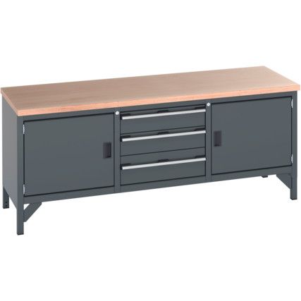 41002055.77V WORKBENCH (MPX) 2 CUPBOARDS AND 3 DRAWERS DARK GREY