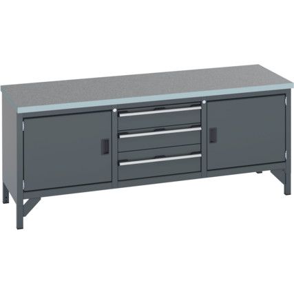 41002057.77V WORKBENCH (LINO) 2 CUPBOARDS AND 3 DRAWERS DARK GREY