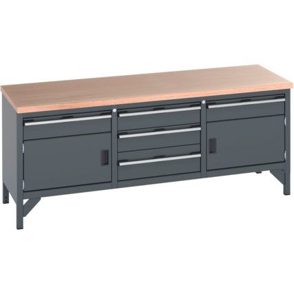 41002064.77V WORKBENCH (MPX) 5 DRAWERS 2 CUPBOARDS DARK GREY