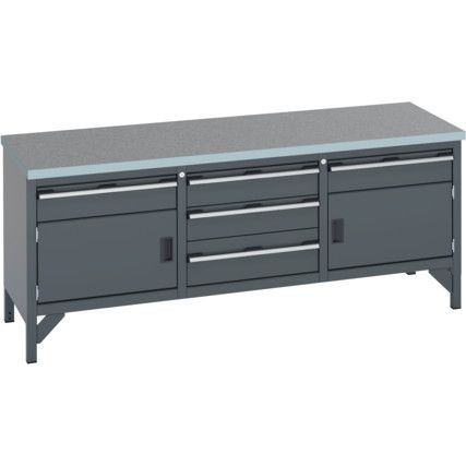 41002066.77V WORKBENCH (LINO) 5 DRAWERS 2 CUPBOARDS DARK GREY