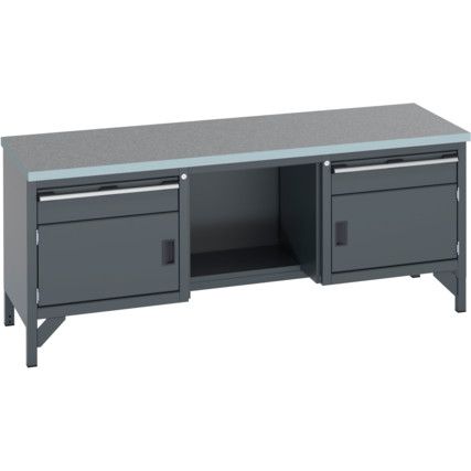 41002069.77V WORKBENCH (LINO) 2 DRAWERS 2 CUPBOARDS 1 SHLF DK GREY