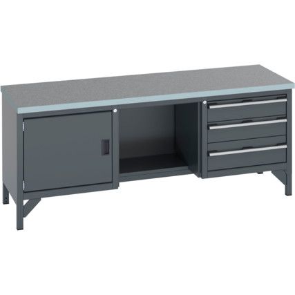 41002072.77V WORKBENCH (LINO) 3 DRAWERS 1 CUPBOARD 1 SHELF DK GREY