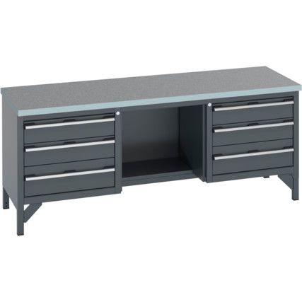 41002075.77V WORKBENCH (LINO) 6 DRAWERS AND A SHELF DARK GREY