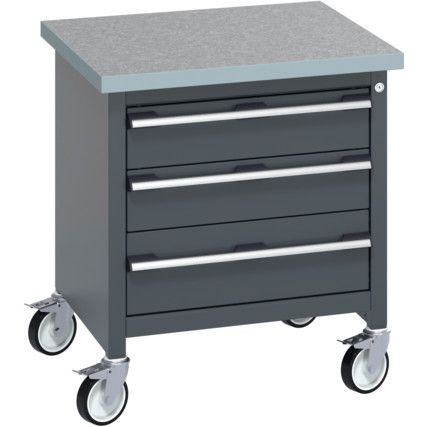 41002093.77V MOBILE WORKBENCH (LINO) 3 DRAWERS DARK GREY