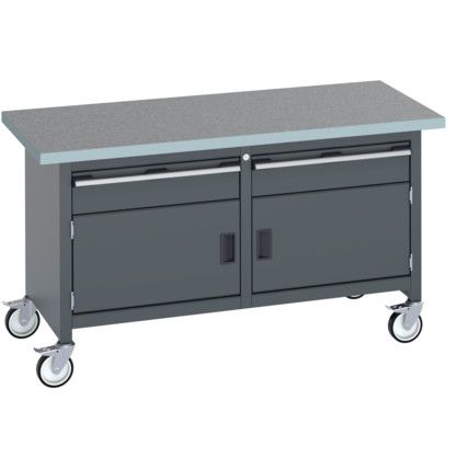 41002105.77V MOBILE WORKBENCH (LINO) 2 DRAWERS & 2 DOORS DARK GREY