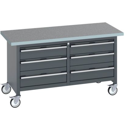 41002108.77V MOBILE WORKBENCH (LINO)6 DRAWERS DARK GREY