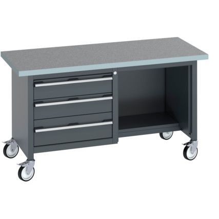 41002117.77V MOBILE WORKBENCH (LINO) 3 DRAWERS 1 SHELF DARK GREY