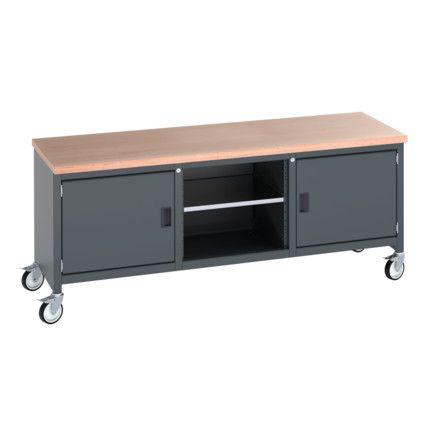 41002118.77V MOBILE WORKBENCH (MPX) 2 CUPBOARDS 1 SHELF DARK GREY