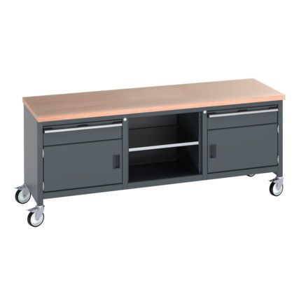 41002121.77V MOBILE WORKBENCH (MPX) 2 DRWS 2 DOORS 1 SHLF DK GREY