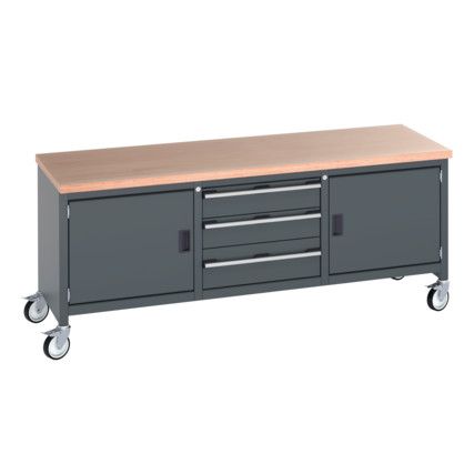 41002124.77V MOBILE WORKBENCH (MPX) 2 CUPBOARDS 3 DRAWERS DRK GREY