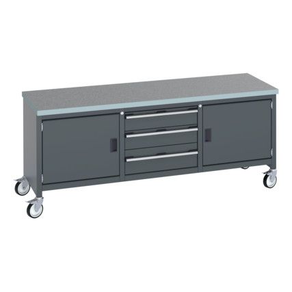 41002126.77V MOBILE WORKBENCH (LINO) 2 CUPBOARDS 3 DRWS DARK GREY