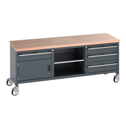 41002127.77V MOBILE WORKBENCH (MPX) 4 DRWS 1 DOOR 1 SHLF DARK GREY