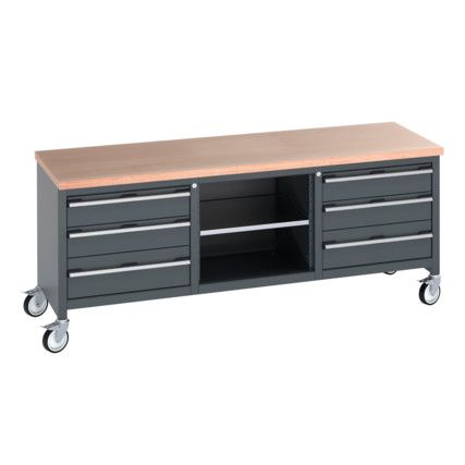 41002130.77V MOBILE WORKBENCH (MPX) 6 DRAWERS 1 SHELF DARK GREY