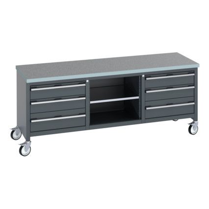 41002132.77V MOBILE WORKBENCH (LINO) 6 DRAWERS 1 SHELF DARK GREY