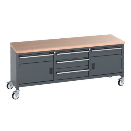 41002133.77V MOBILE WORKBENCH (MPX) 5 DRAWERS 2 CUPBOARDS DRK GREY