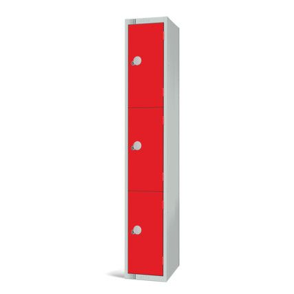 Compartment Locker, 3 Doors, Red, 1800 x 300 x 300mm