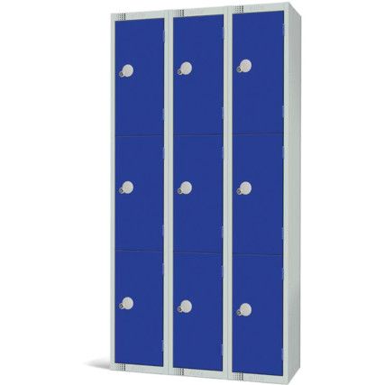 Compartment Locker, 9 Doors, Blue, 1800 x 300 x 300mm, Nest of 3