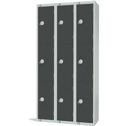 Compartment Locker, 9 Doors, Dark Grey, 1800 x 300 x 300mm, Nest of 3