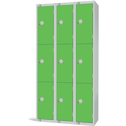 Compartment Locker, 9 Doors, Green, 1800 x 300 x 300mm, Nest of 3