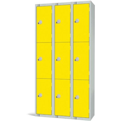 Compartment Locker, 9 Doors, Yellow, 1800 x 300 x 300mm, Nest of 3