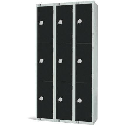 Compartment Locker, 9 Doors, Black, 1800 x 300 x 300mm, Nest of 3