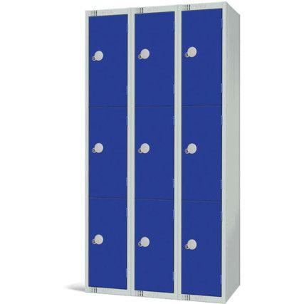 Compartment Locker, 9 Doors, Blue, 1800 x 300 x 450mm, Nest of 3