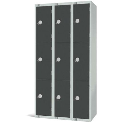 Compartment Locker, 9 Doors, Dark Grey, 1800 x 300 x 450mm, Nest of 3