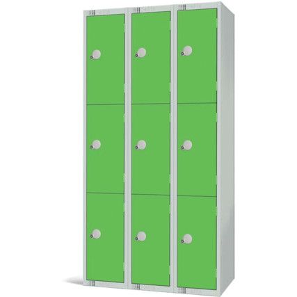 Compartment Locker, 9 Doors, Green, 1800 x 300 x 450mm, Nest of 3