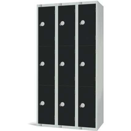 Compartment Locker, 9 Doors, Black, 1800 x 300 x 450mm, Nest of 3