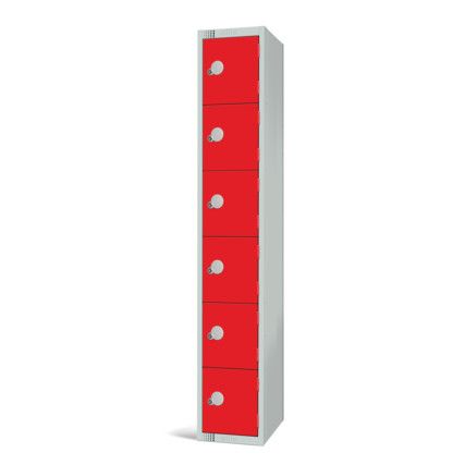 Compartment Locker, 6 Doors, Red, 1800 x 300 x 300mm