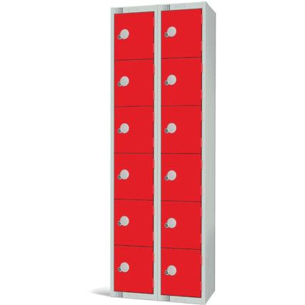 Compartment Locker, 12 Doors, Red, 1800 x 600 x 300mm, Nest of 2