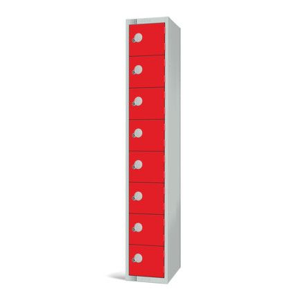 Compartment Locker, 8 Doors, Red, 1800 x 300 x 300mm