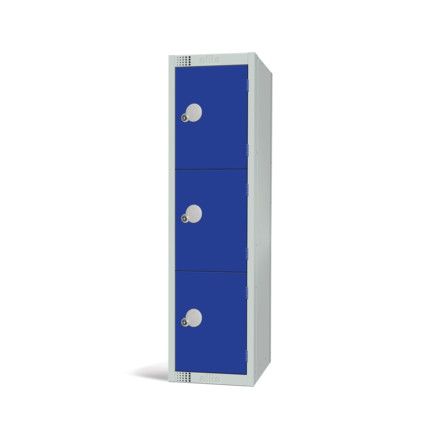 Low Height Locker, 3 Doors, Blue, 1370 x 300 x 380mm