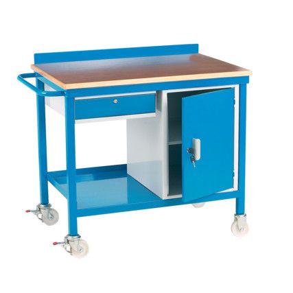 WTS40Y MOBILE WORK BENCH C/W DRAWER & CUPBOARD STEEL TOP