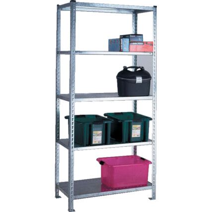 Galvanised Shelving, 5 Shelves, 1980mm x 900mm x 300mm, Grey