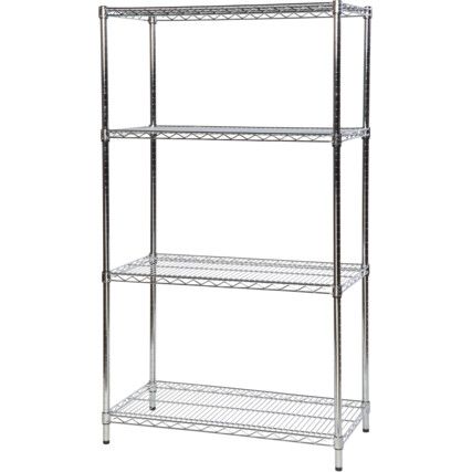 Wire Shelving, 4 Shelves, 240kg Shelf Capacity, 1625mm x 610mm x 460mm, Grey