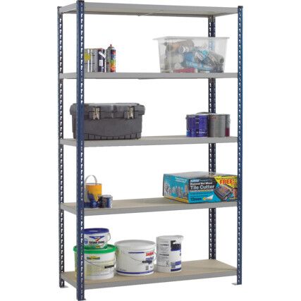 Standard Duty Shelving, 5 Shelves, 350kg Shelf Capacity, 1980mm x 1200mm x 300mm, Grey