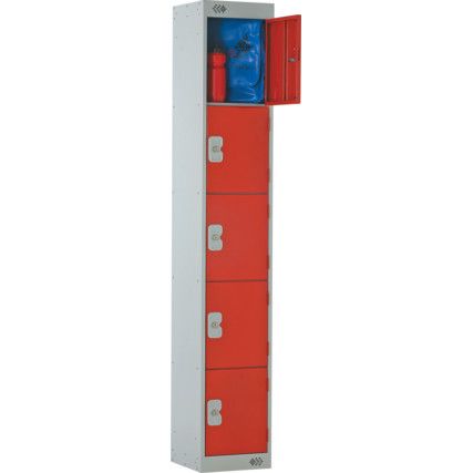 Compartment Locker, 5 Doors, Red, 1800 x 450 x 450mm