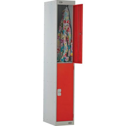 Compartment Locker, 2 Doors, Red, 1800 x 300 x 300mm