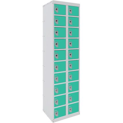 DUAL USB PHONE CHARGING LOCKER 10 TIERS 20 DOORS LAGOON BLUE