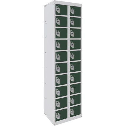 DUAL USB PHONE CHARGING LOCKER 10 TIERS 20 DOORS GUAVA GREEN