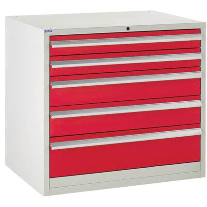 Euroslide Drawer Cabinet, 5 Drawers, Red, 825 x 600 x 650mm