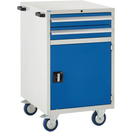 Euroslide Mobile Storage Cabinet, 2 Drawers, Blue, 980 x 600 x 650mm